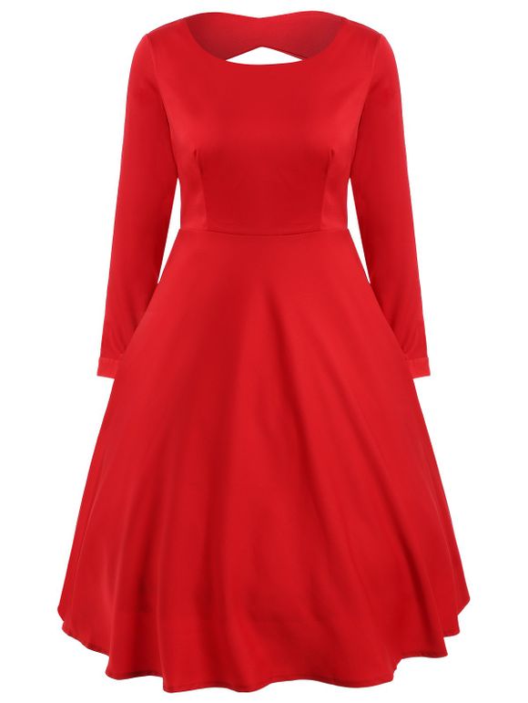 Découpez Out manches longues Une robe de ligne - Rouge XL