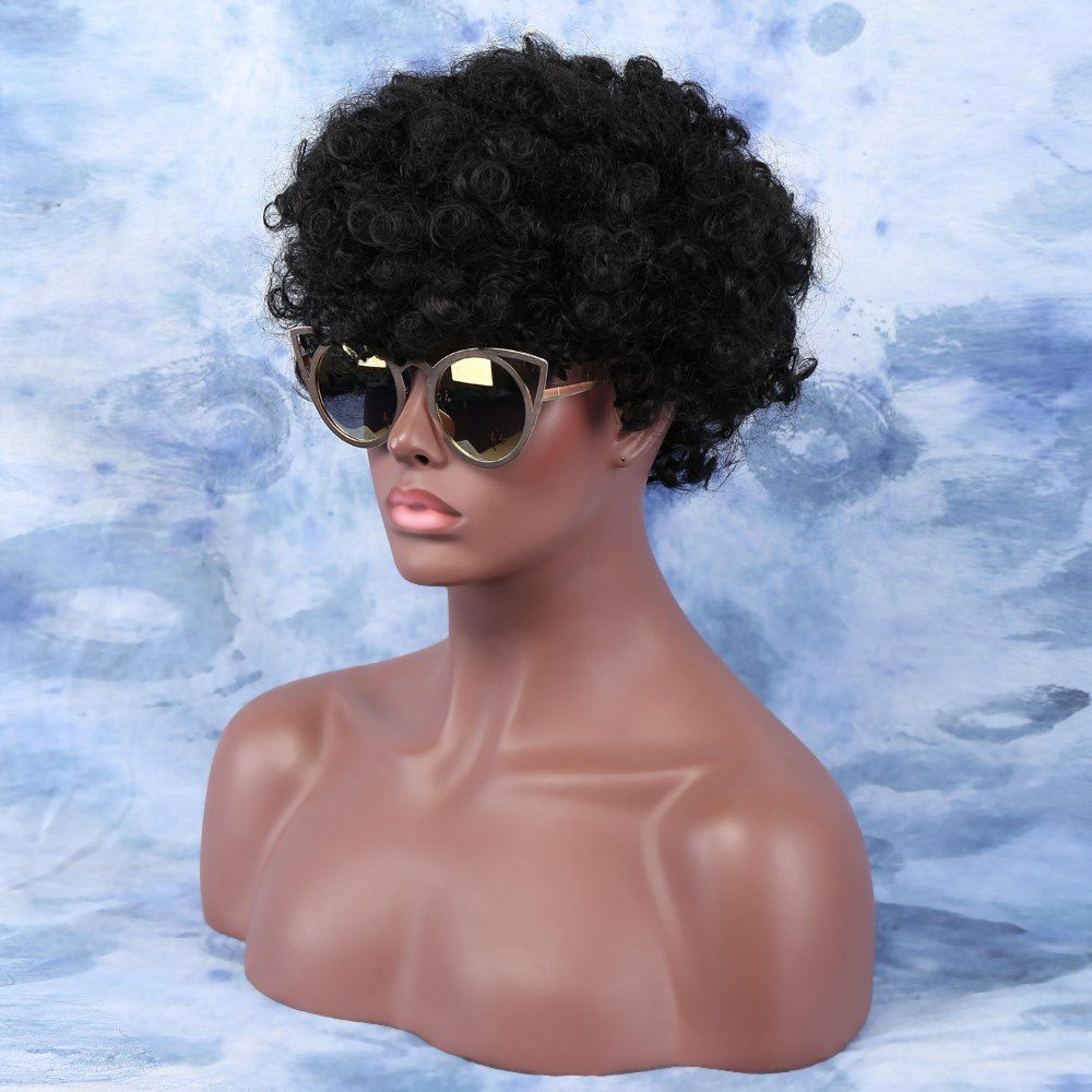 

Fluffy Short Side Bang Afro Curly Synthetic Capless Wig, Black