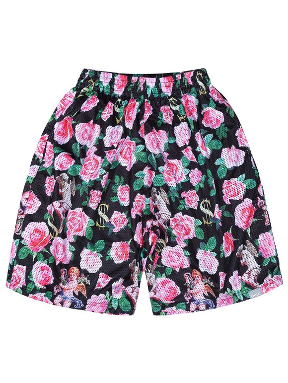 Fleur Imprimer Mesh Shorts - multicolore M