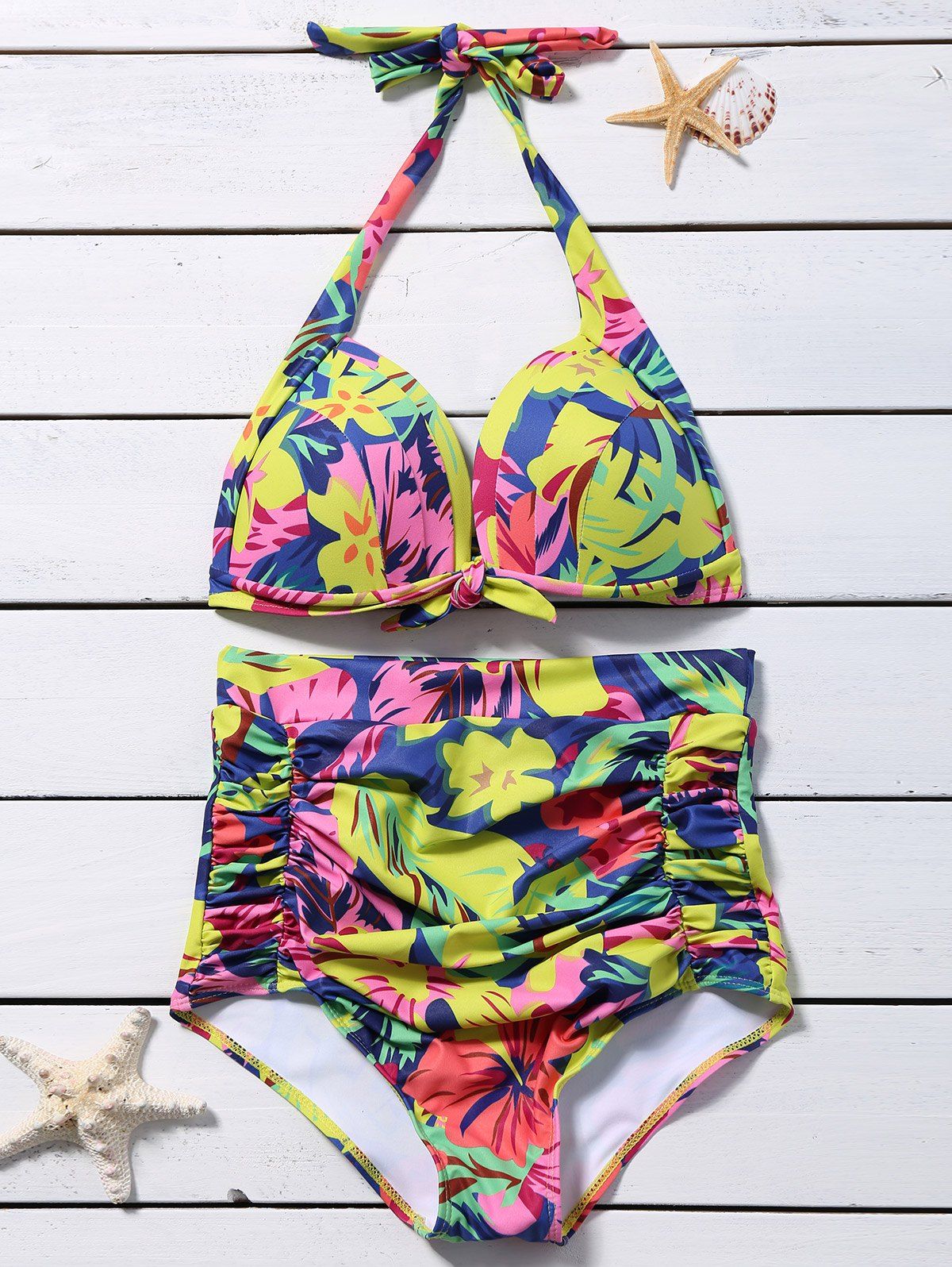 41 Off 2021 Halter High Waist Printed Bikini Set In Colormix Dresslily