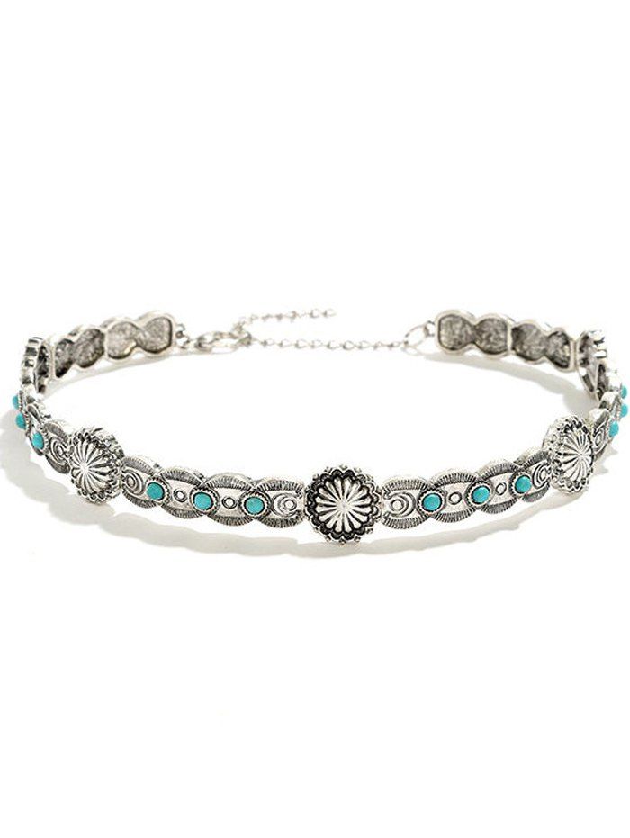 

Faux Turquoise Flower Alloy Necklace, Silver