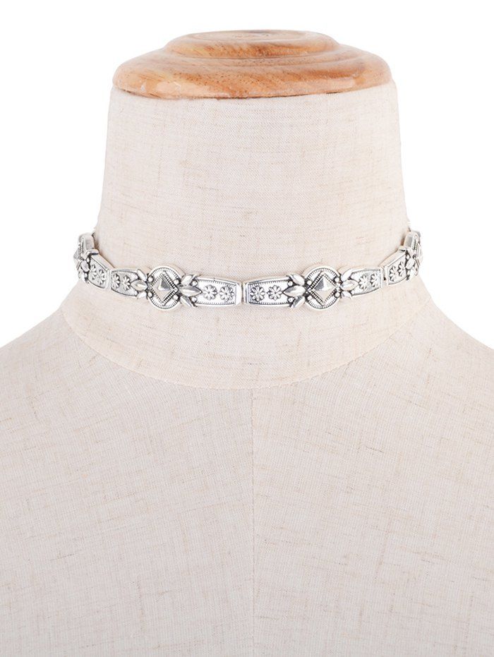 

Gypsy Style Floral Geometric Choker Necklace, Silver
