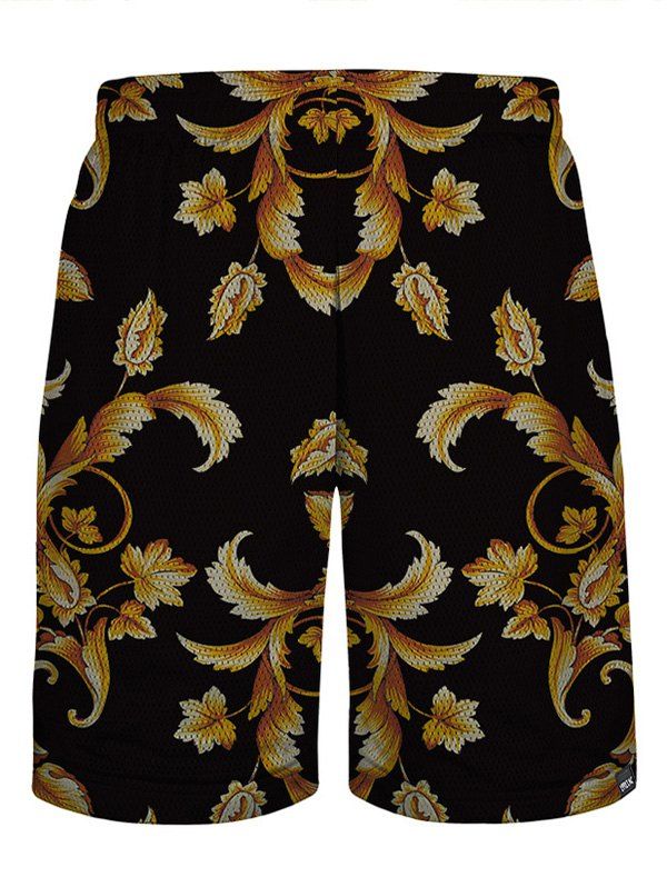 

Flower Printed Drawstring Shorts, Yellow and black