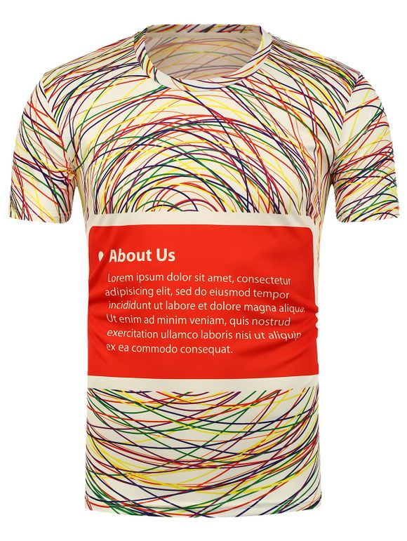 T-shirt à Imprimé Ligne Colorée 3D - Blanc 3XL