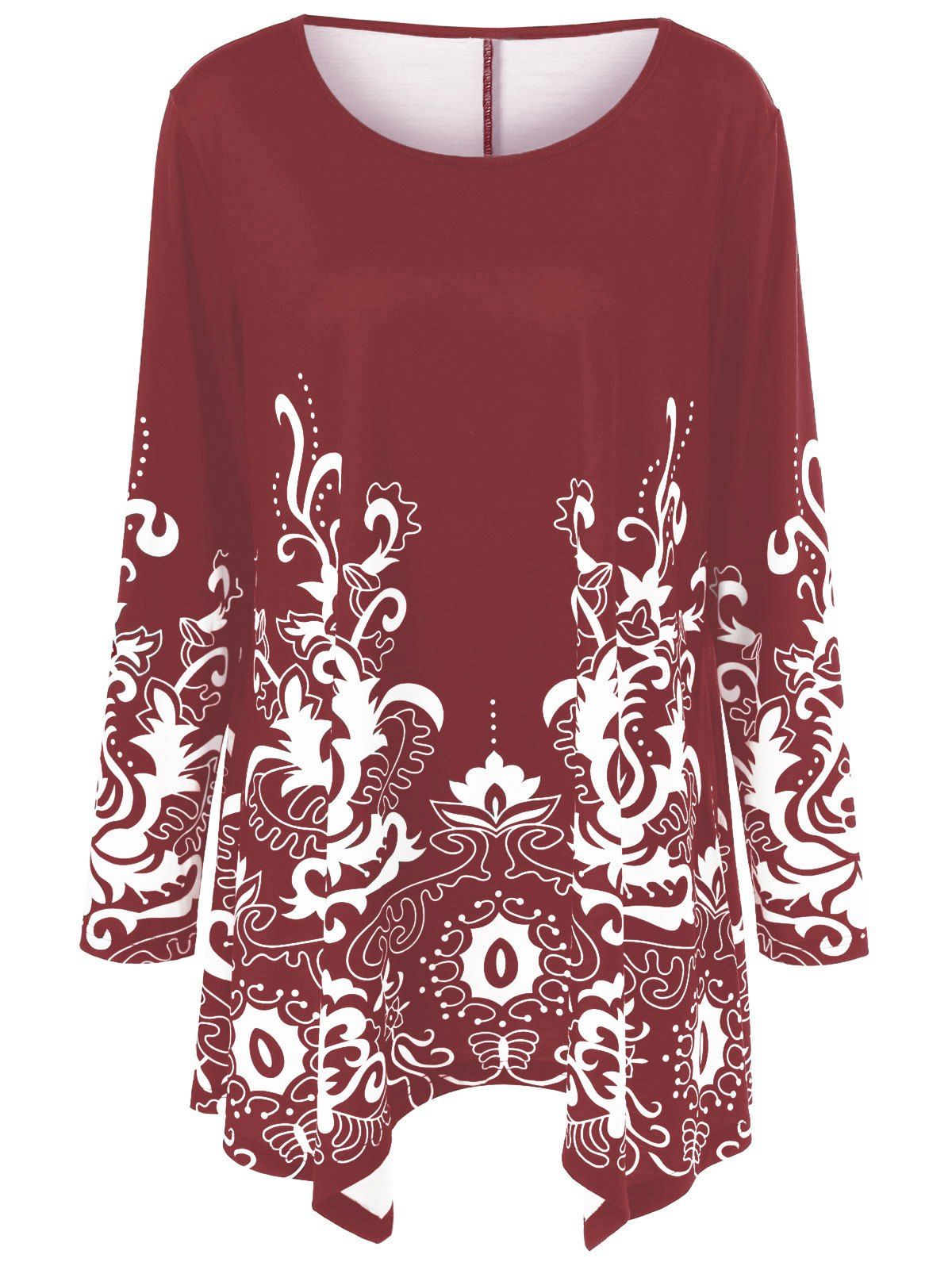 

Plus Size Floral Print Asymmetric T-Shirt, Red