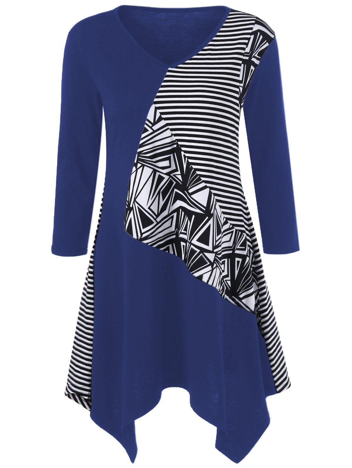 

Striped Trim Asymmetrical Longline T-Shirt, Blue