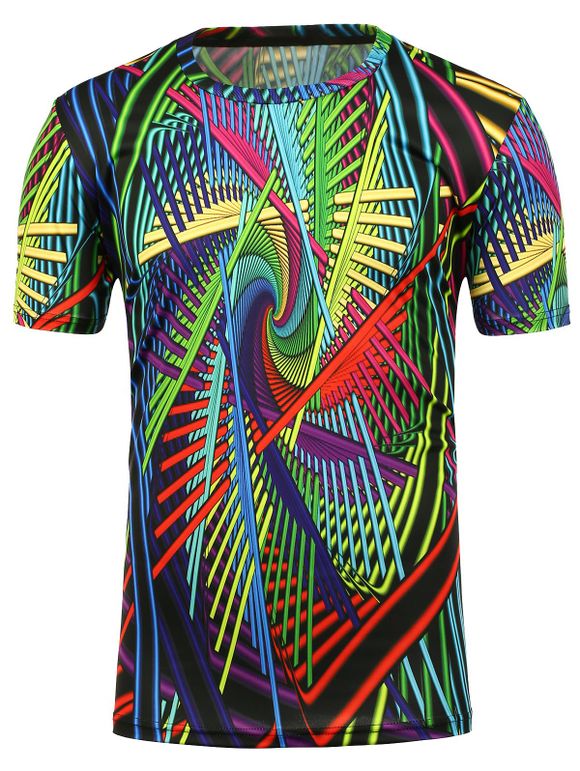 T-shirt Imprimé Géométrique 3D à Col Ras du Cou - multicolore XL