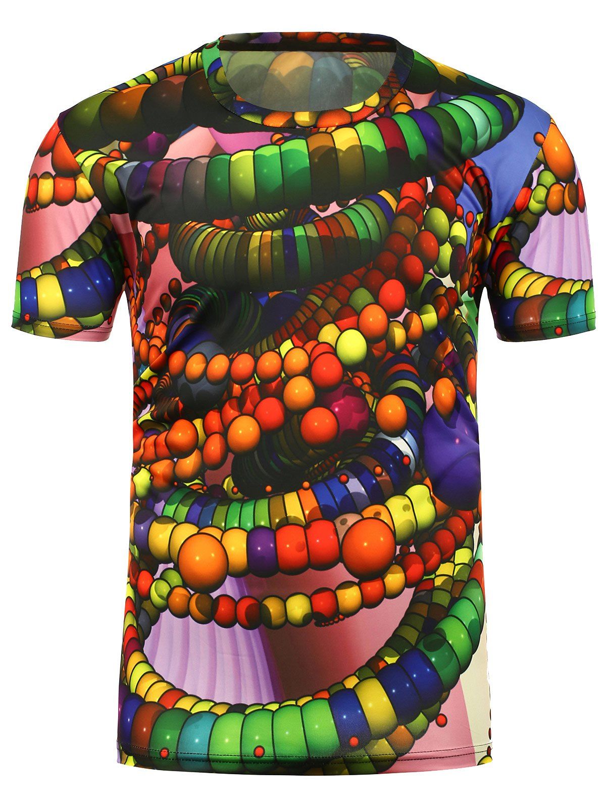 

3D Beads Print Crew Neck T-Shirt, Colormix