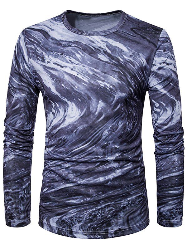 

Long Sleeve 3D Ombre Rock Tie Dye Trippy T-Shirt, Black