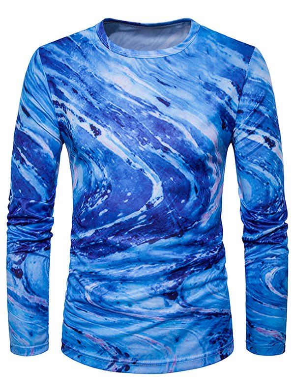 

Long Sleeve 3D Ombre Rock Tie Dye Trippy T-Shirt, Sapphire blue