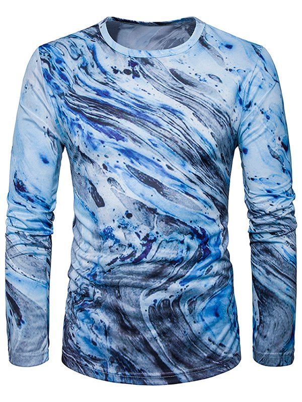 

Long Sleeve 3D Ombre Rock Tie Dye Trippy T-Shirt, Light blue