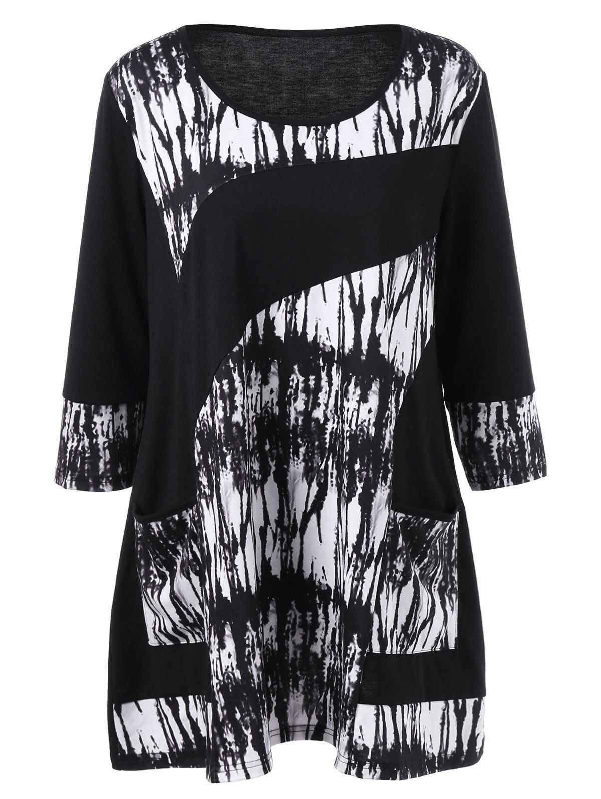

Tie-Dye Longline Plus Size T-Shirt, White and black