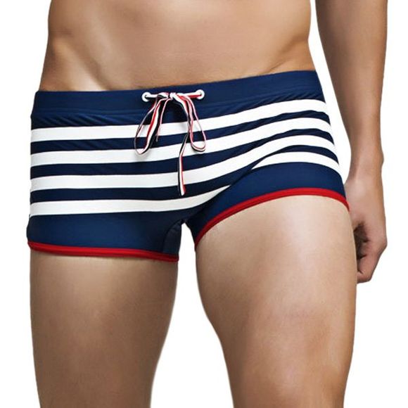 Boxer Natation Trunks Color Block Stripes taille basse à lacets Hommes - Bleu profond XL
