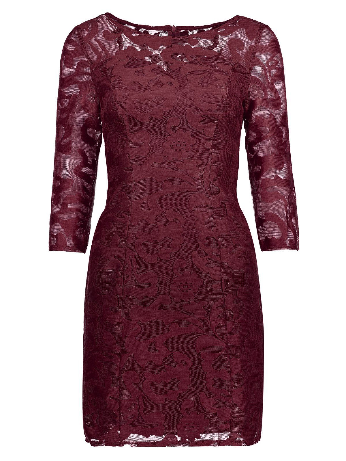 [41% OFF] 2021 Lace See Thru Short Cocktail Dress With Sleeves In WINE ...
