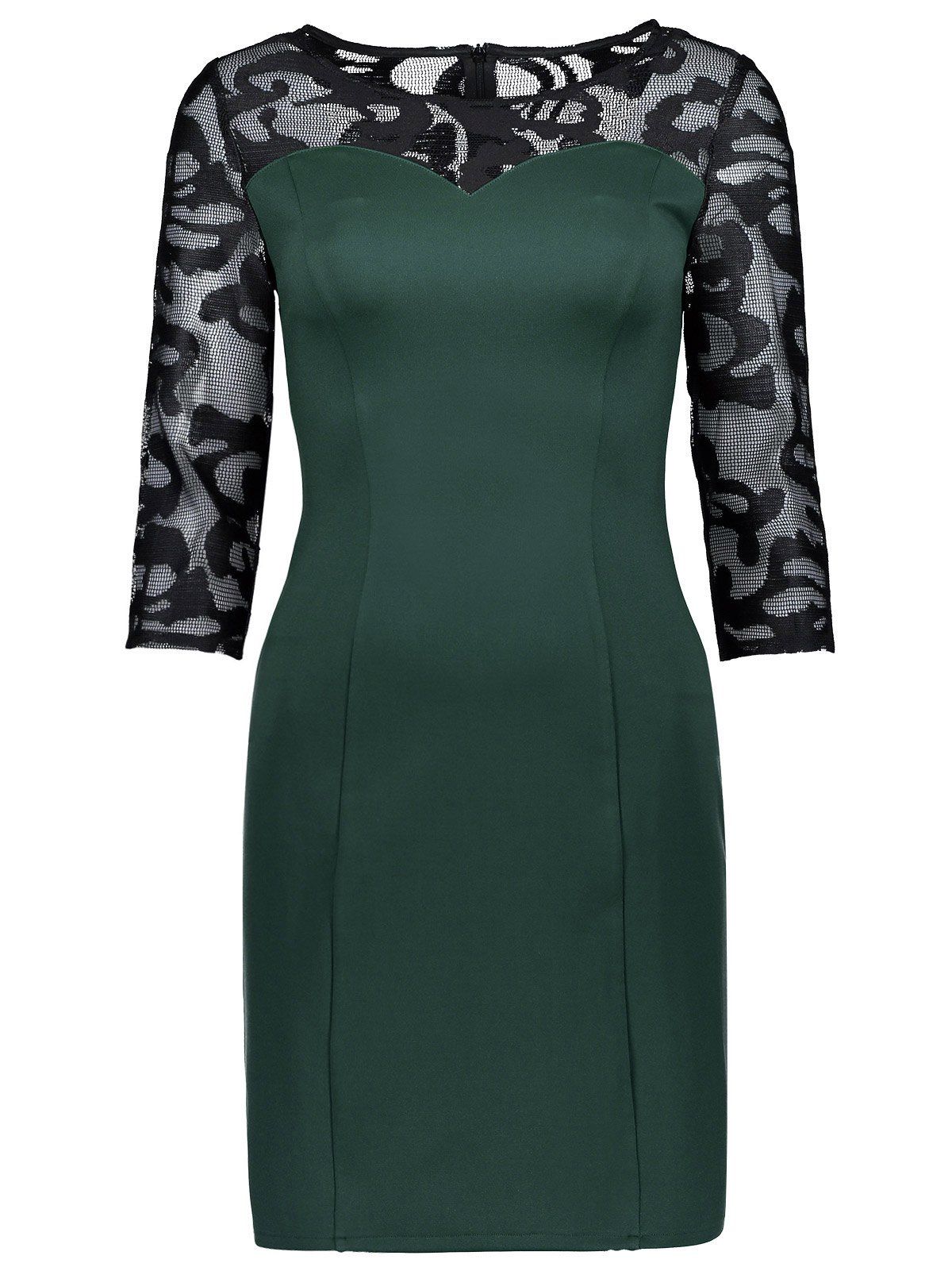 

Lace Back Bodycon Mini Fitted Dress, Blackish green