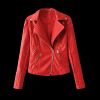 Veste en PU cuir avec col à revers de style motard - Rouge S