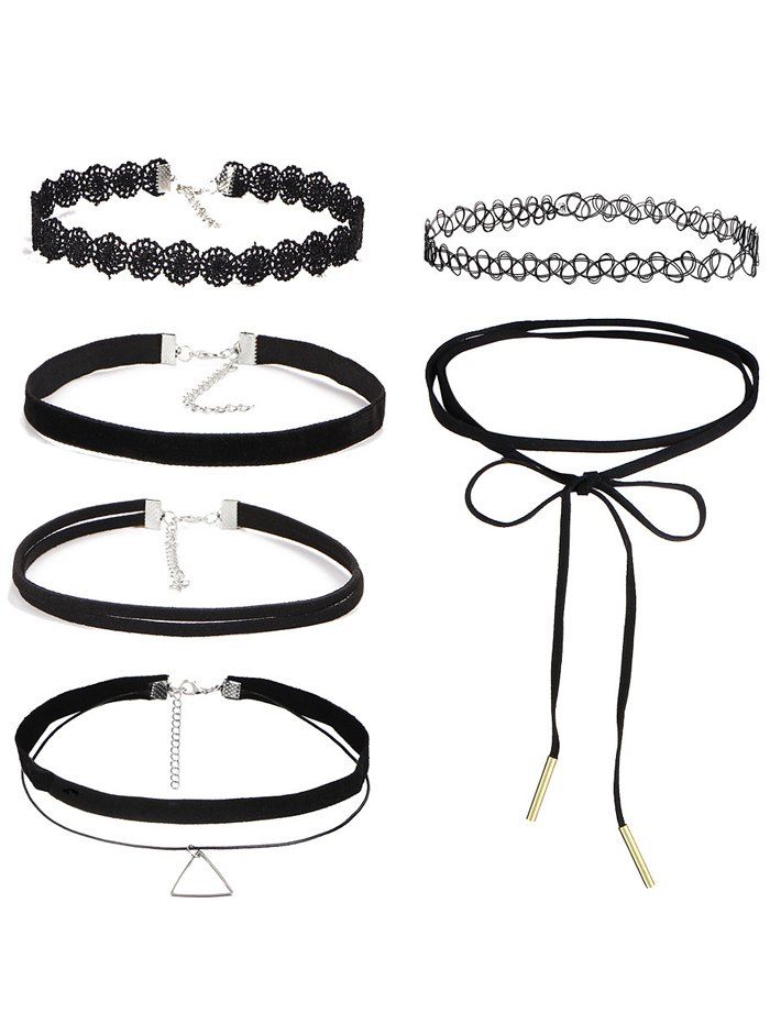 

Vintage Triangle Hollow Out Choker Necklace Set, Black