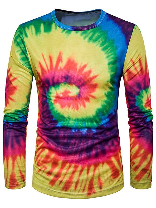 

Long Sleeve Ombre Tie Dye Trippy T-Shirt, Yellow and red