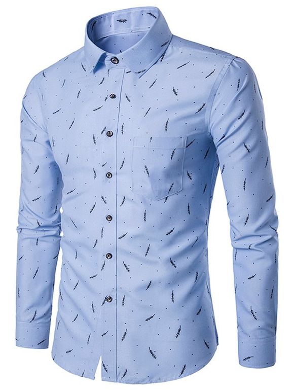 Pocket blé et Polka Dot Print Shirt - Bleu clair M