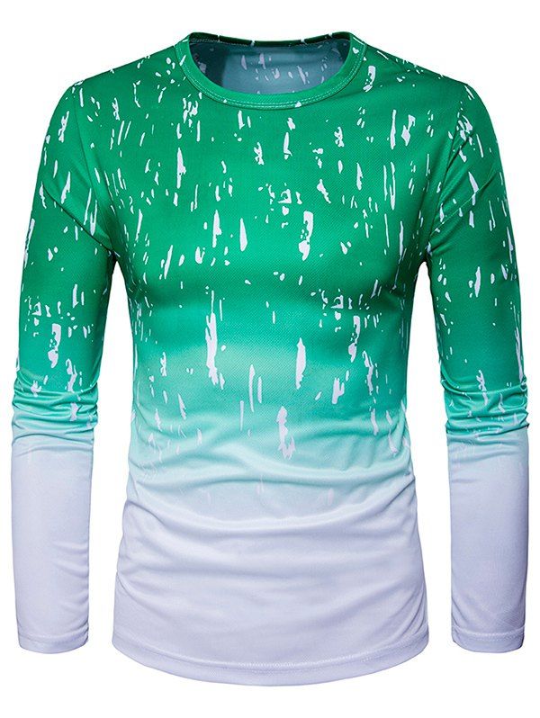 

Long Sleeve Ombre Splatter Paint Trippy T-Shirt, Grass green