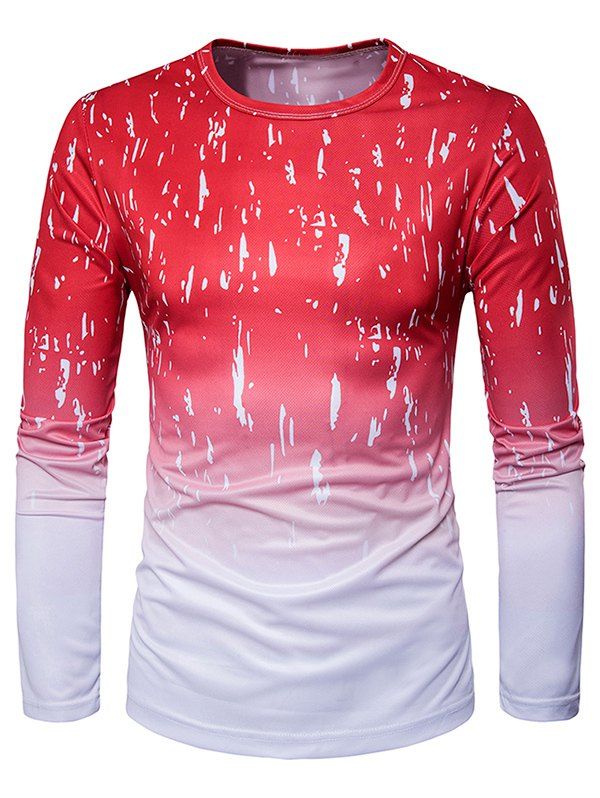 

Long Sleeve Ombre Splatter Paint Trippy T-Shirt, Red