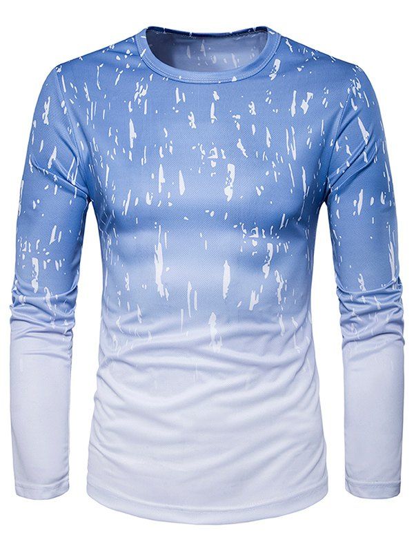 

Long Sleeve Ombre Splatter Paint Trippy T-Shirt, Light blue