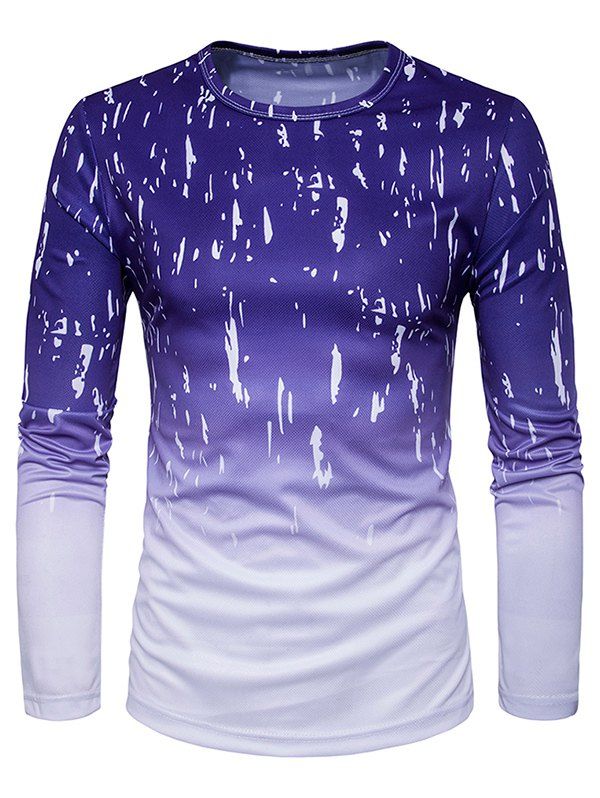 

Long Sleeve Ombre Splatter Paint Trippy T-Shirt, Blue