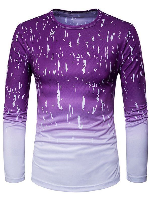 

Long Sleeve Ombre Splatter Paint Trippy T-Shirt, Purple