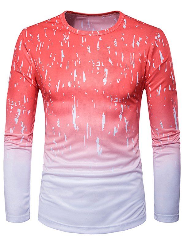 

Long Sleeve Ombre Splatter Paint Trippy T-Shirt, Orange