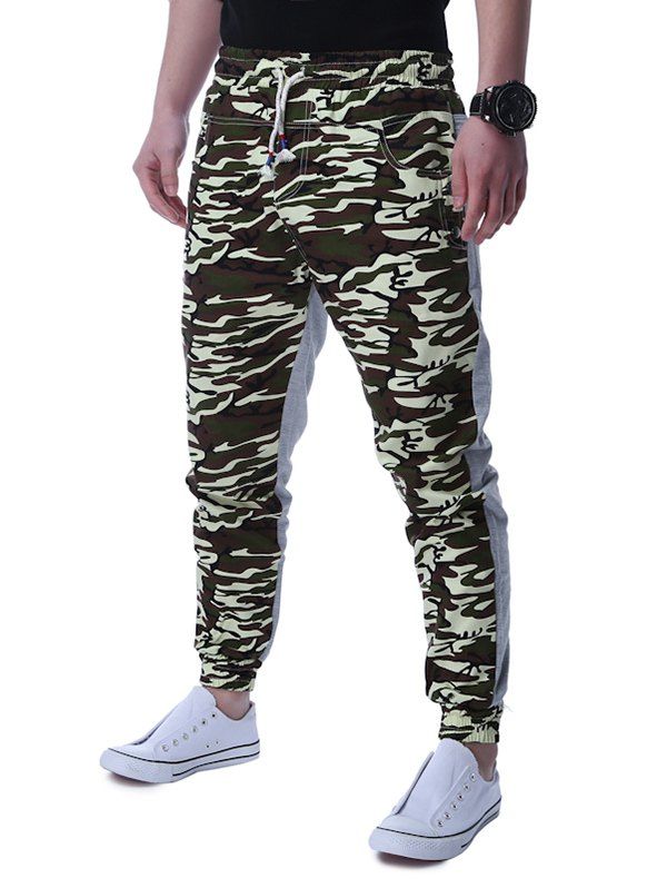 

Lace Up Camouflage Panel Jogger Pants, Army green
