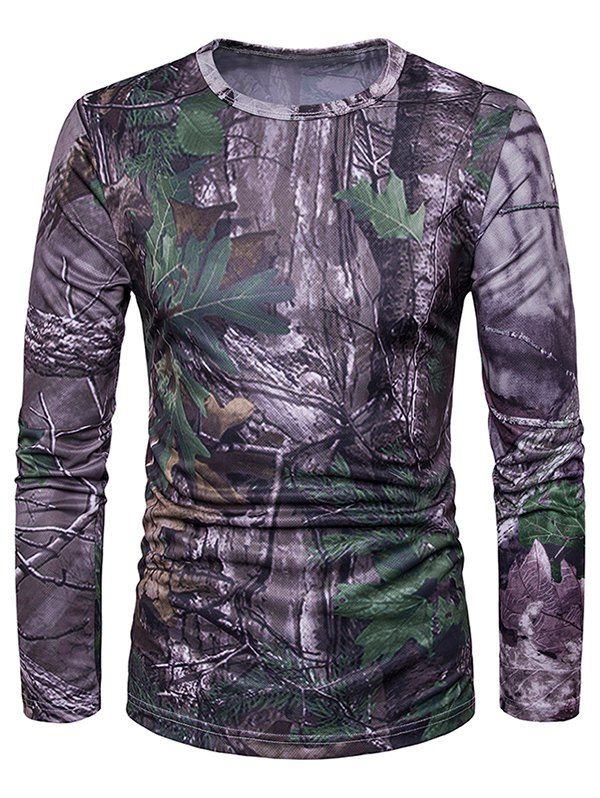 

3D Tree Print Long Sleeve Trippy T-Shirt, Colormix