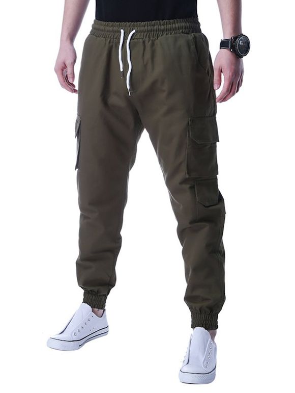 Pantalon Pieds Beam Applique Design Graphique Jogger - Vert Armée M
