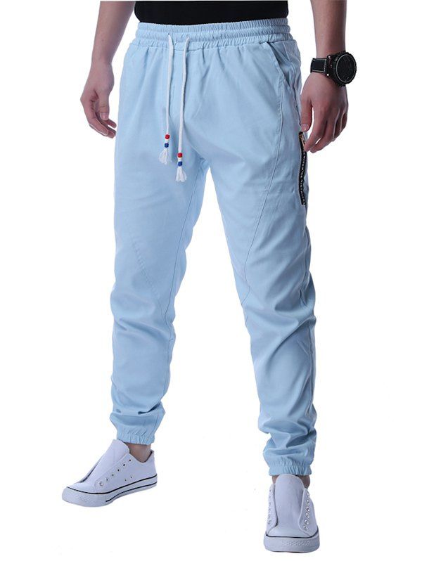 

Selvedge Embellished Zip Up Pocket Jogger Pants, Light blue