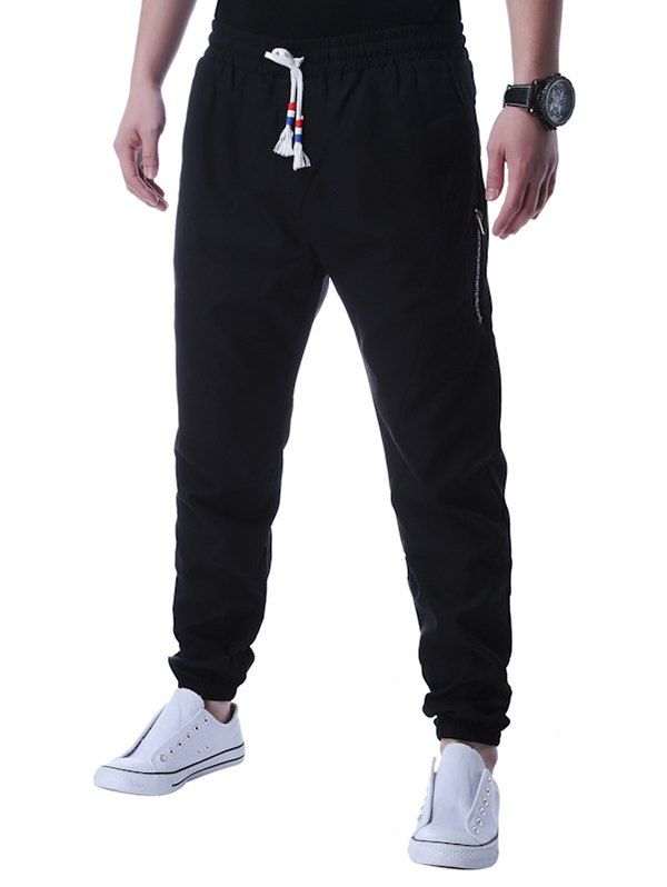 

Selvedge Embellished Zip Up Pocket Jogger Pants, Black