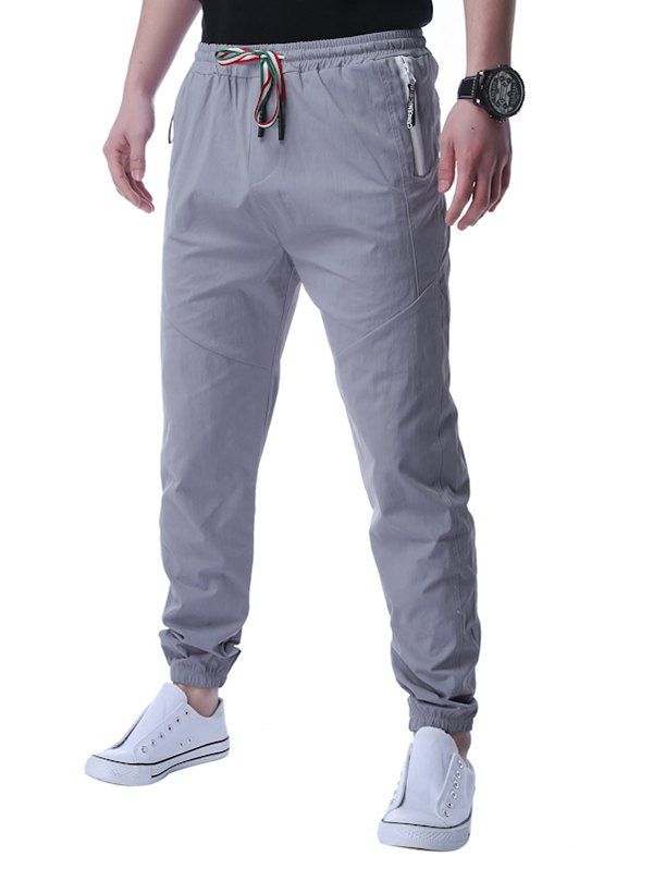 

Zip Up Pocket Lace Up Jogger Pants, Gray