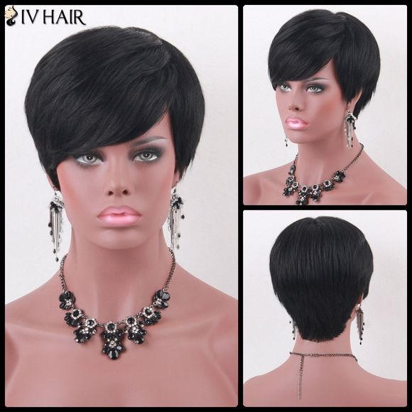Siv Hair Perruque de Cheveux Humain Courte Droite Virile Frange Latérale - JET NOIR 01 