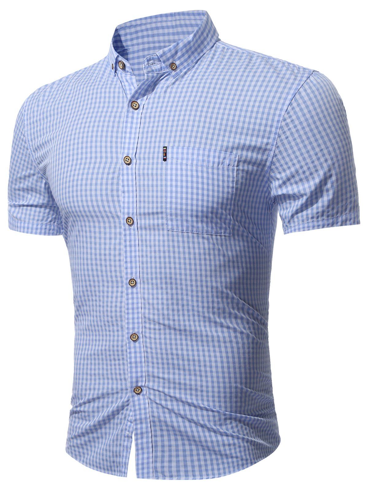 

Button Down Pocket Plaid Shirt, Ice blue