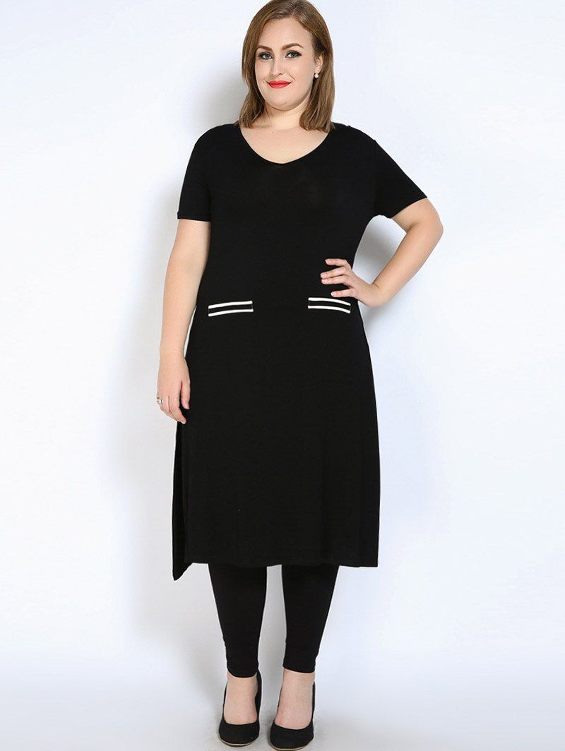 

Side Slit Plus Size Long Tee, Black