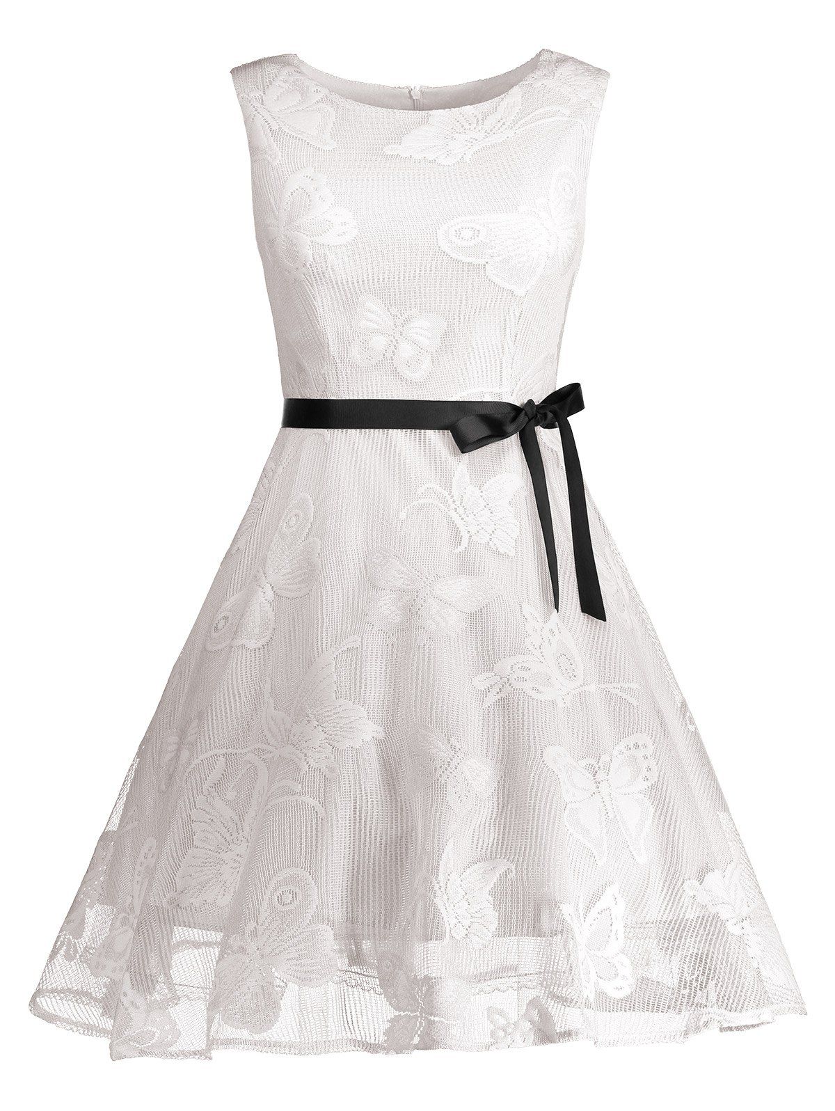 

Butterfly Graphic Belted Short Formal Dress, White