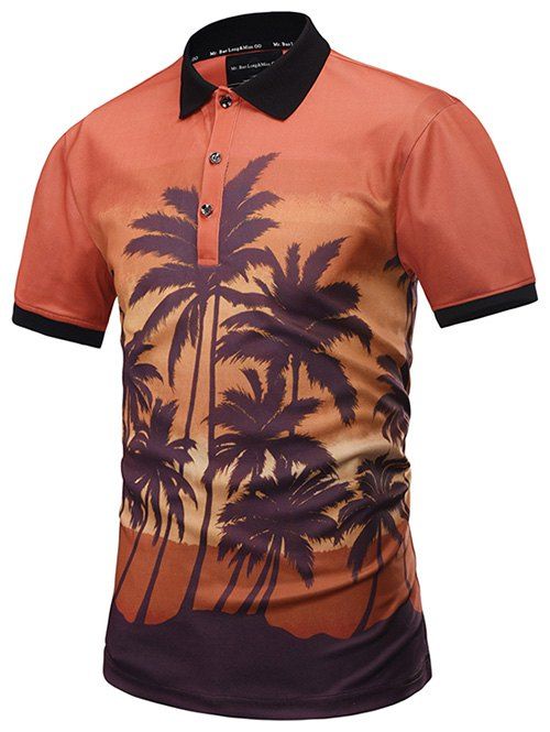 Coconut Palm Print Polo - Orange 2XL