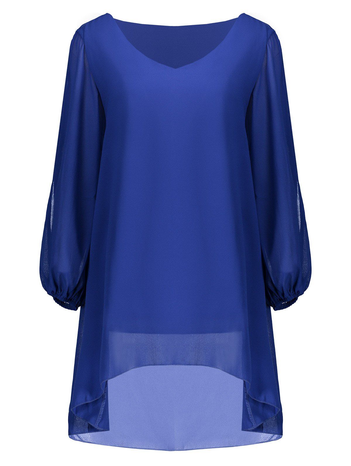

V Neck Chiffon Loose Asymmetrical Blouse, Blue