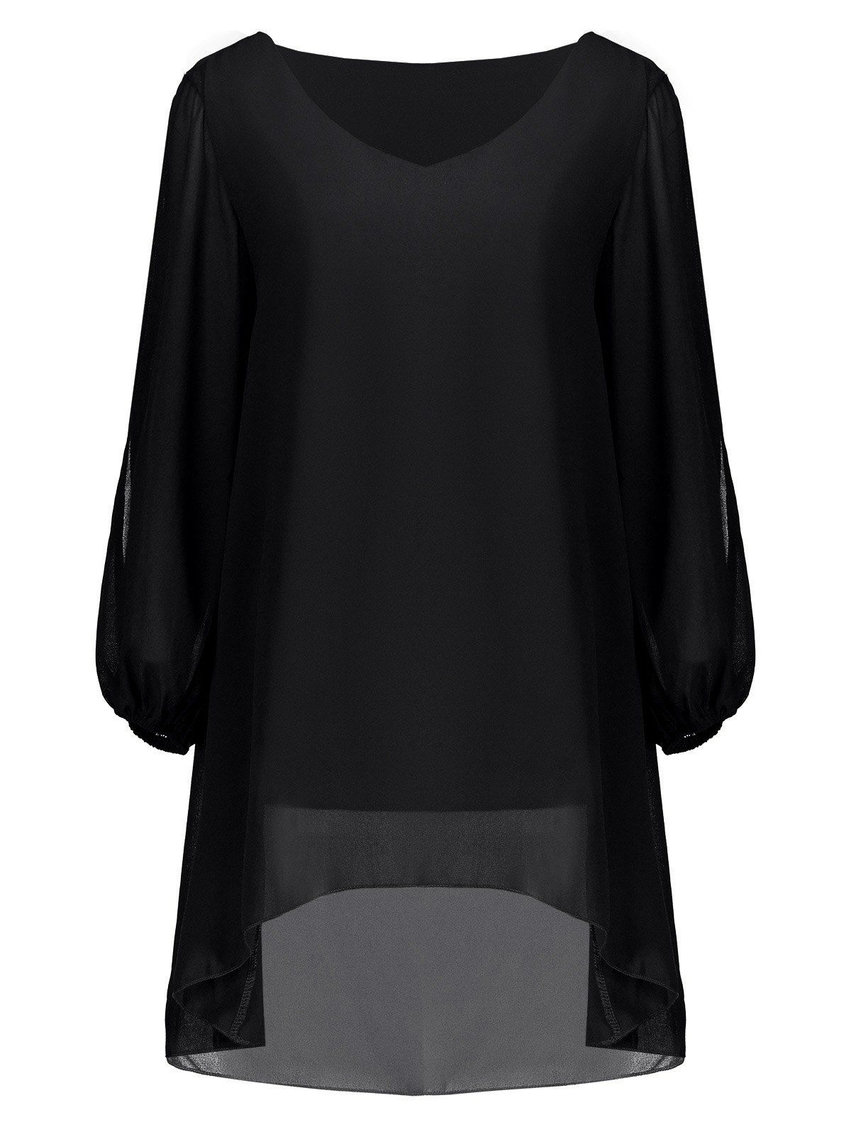

V Neck Chiffon Loose Asymmetrical Blouse, Black