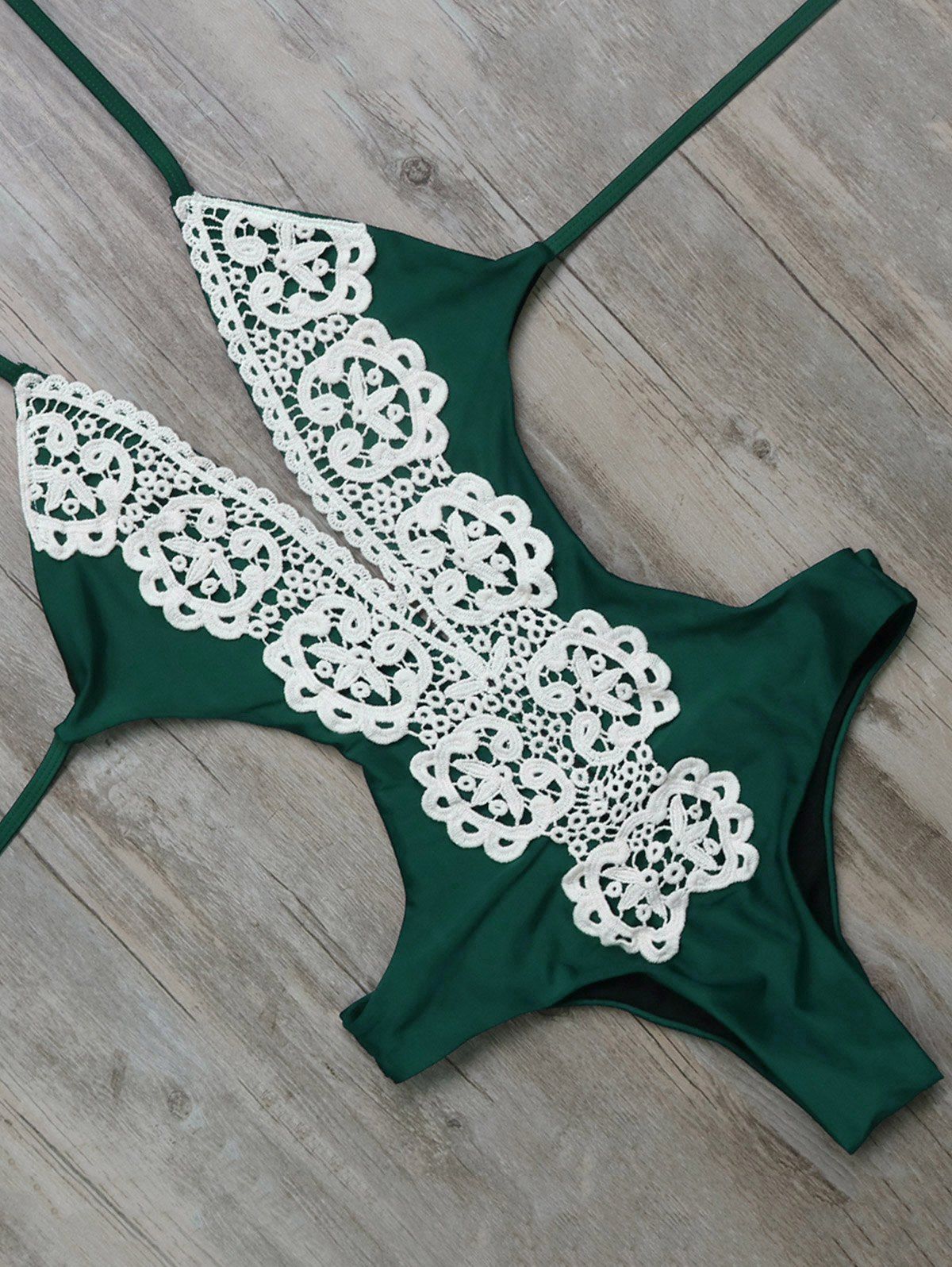 

Unlined One Piece Halter Monokini Bathing Suit, Green