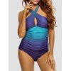Crisscross Retour Ombre rembourrée One Piece Swimsuit - Bleu S