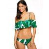 Bikini Feuille Arbre de Palmier Imprimé à Volants - Vert S