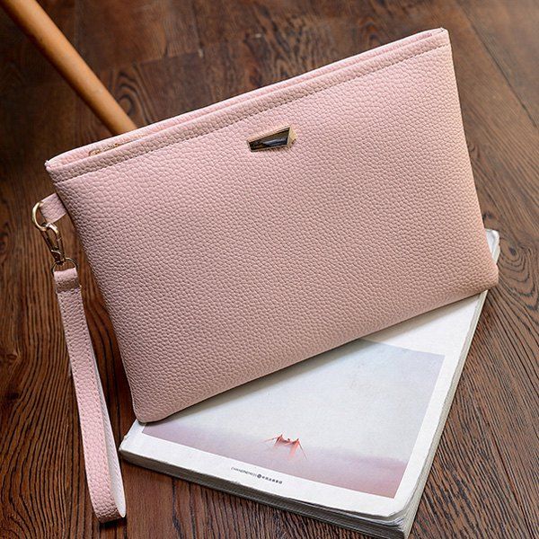 2018 Faux Leather Wristlet Clutch Bag SHALLOW PINK In Clutch Bags ...