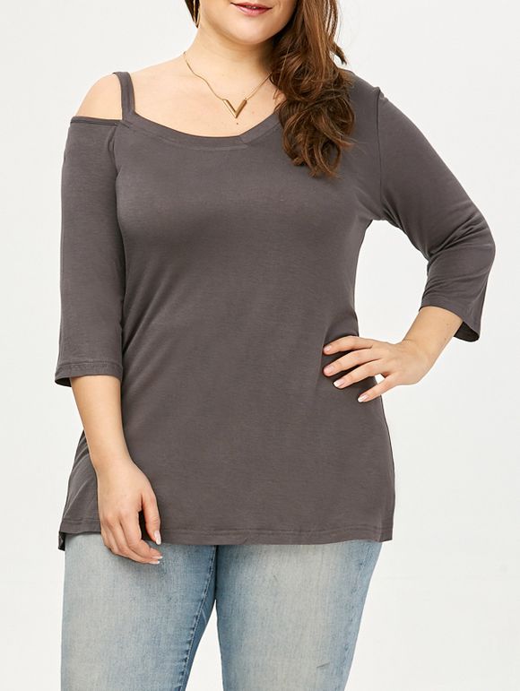 T-shirt Tunique Grande Taille à épaules Nues - gris foncé XL