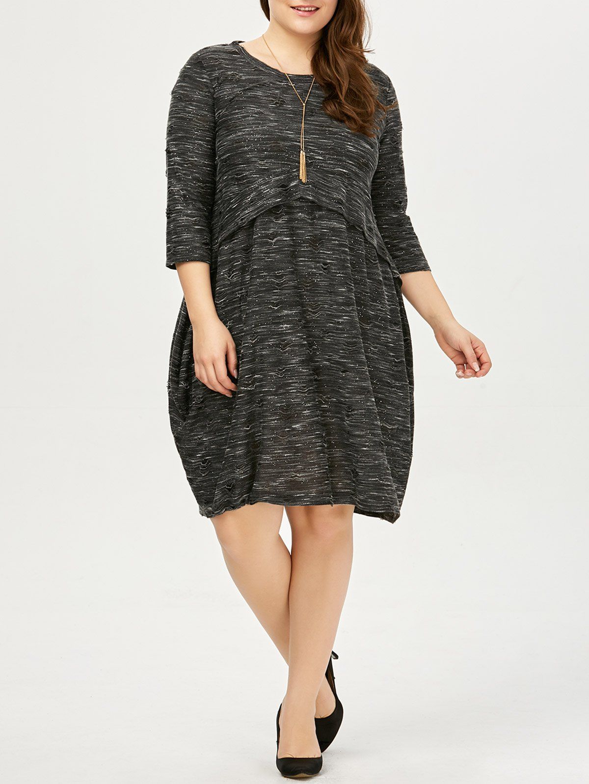 [41% OFF] 2021 Knee Length Plus Size Casual Dress In GRAY | DressLily
