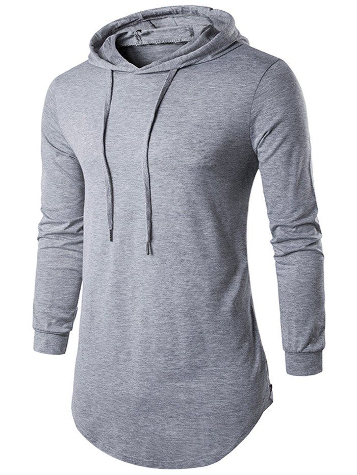 

Drawstring Hooded Hip Hop T-Shirt, Gray