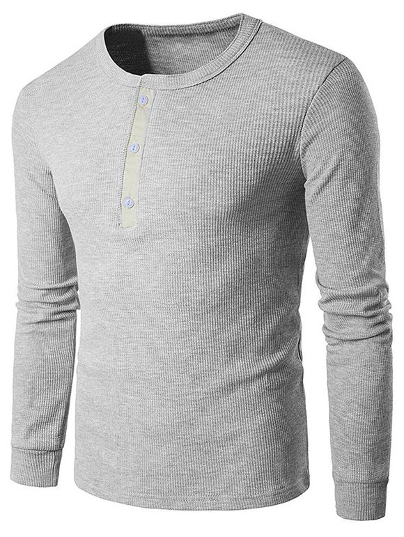 Knit Blends Buttons Design T-shirt - Gris Clair L